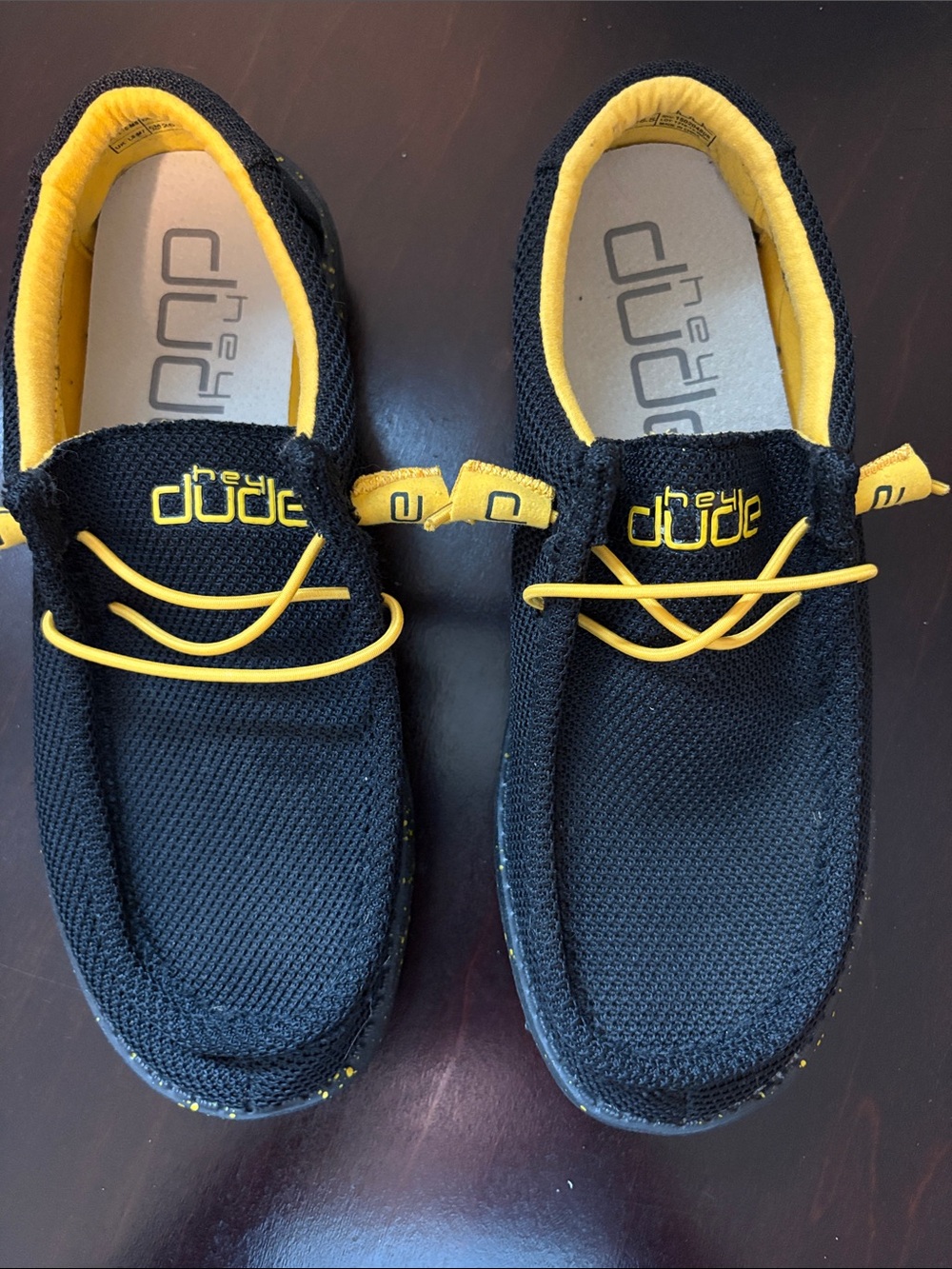 Hey Dude Men's Wally Black and Yellow Slip-On Loafers - Size 10